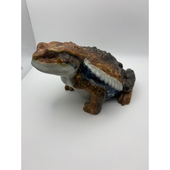 Vintage Ceramic Toad Figurine Realistic Glazed Brown Blue Garden Statue 6.5 Inch - Picture 4 of 11